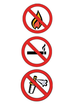 Symbols for No Fires, No Smoking and No Aerosols